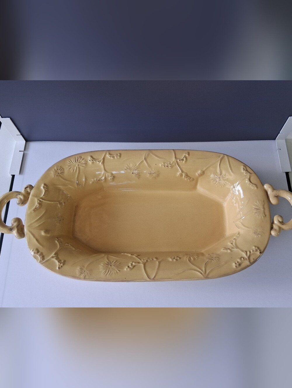 Yellow Floral Embossed Ceramic Serving Platter